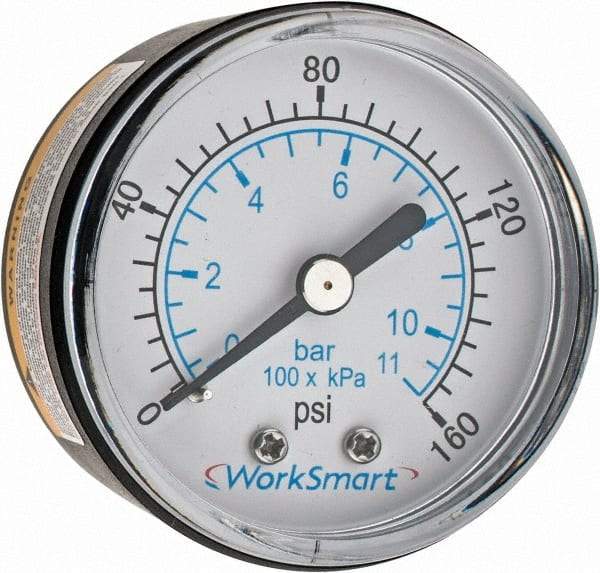 Value Collection - 2" Dial, 1/4 Thread, 0-160 Scale Range, Pressure Gauge - Center Back Connection Mount, Accurate to 3-2-3% of Scale - Makers Industrial Supply