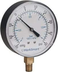 Value Collection - 3-1/2" Dial, 1/4 Thread, 30-0-30 Scale Range, Pressure Gauge - Lower Connection Mount, Accurate to 3-2-3% of Scale - Makers Industrial Supply