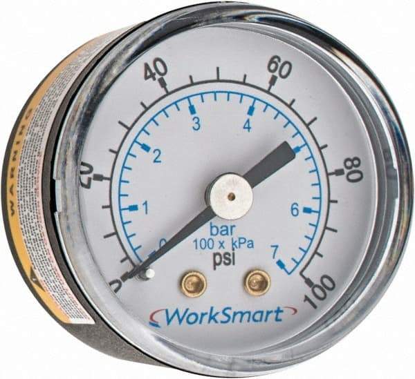 Value Collection - 1-1/2" Dial, 1/8 Thread, 0-100 Scale Range, Pressure Gauge - Center Back Connection Mount, Accurate to 3-2-3% of Scale - Makers Industrial Supply