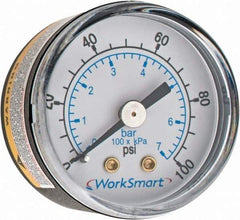 Value Collection - 1-1/2" Dial, 1/8 Thread, 0-100 Scale Range, Pressure Gauge - Center Back Connection Mount, Accurate to 3-2-3% of Scale - Makers Industrial Supply