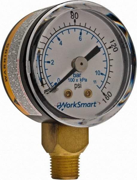 Value Collection - 1-1/2" Dial, 1/8 Thread, 0-160 Scale Range, Pressure Gauge - Lower Connection Mount, Accurate to 3-2-3% of Scale - Makers Industrial Supply