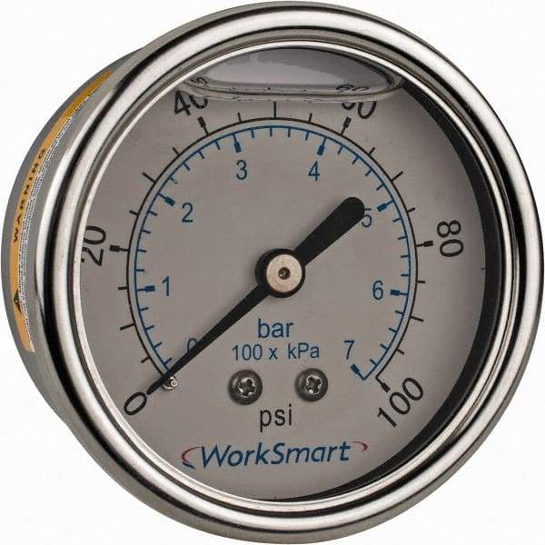 Value Collection - 2-1/2" Dial, 1/4 Thread, 0-100 Scale Range, Pressure Gauge - Center Back Connection Mount, Accurate to 3-2-3% of Scale - Makers Industrial Supply