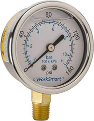 Value Collection - 2-1/2" Dial, 1/4 Thread, 0-160 Scale Range, Pressure Gauge - Lower Connection Mount, Accurate to 3-2-3% of Scale - Makers Industrial Supply