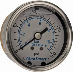 Value Collection - 2" Dial, 1/4 Thread, 0-160 Scale Range, Pressure Gauge - Center Back Connection Mount, Accurate to 3-2-3% of Scale - Makers Industrial Supply