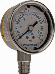 Value Collection - 2" Dial, 1/4 Thread, 0-160 Scale Range, Pressure Gauge - Lower Connection Mount, Accurate to 3-2-3% of Scale - Makers Industrial Supply