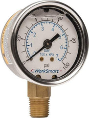 Value Collection - 2" Dial, 1/4 Thread, 0-100 Scale Range, Pressure Gauge - Lower Connection Mount, Accurate to 3-2-3% of Scale - Makers Industrial Supply