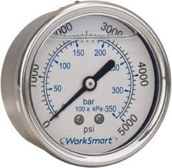 Value Collection - 2-1/2" Dial, 1/4 Thread, 0-15 Scale Range, Pressure Gauge - Center Back Connection Mount, Accurate to 3-2-3% of Scale - Makers Industrial Supply