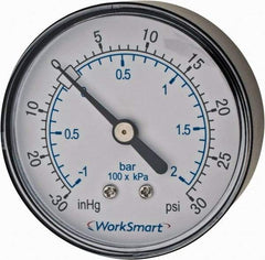 Value Collection - 2-1/2" Dial, 1/4 Thread, 30-0-30 Scale Range, Pressure Gauge - Center Back Connection Mount, Accurate to 3-2-3% of Scale - Makers Industrial Supply