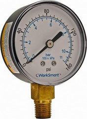 Value Collection - 2-1/2" Dial, 1/4 Thread, 0-160 Scale Range, Pressure Gauge - Lower Connection Mount, Accurate to 3-2-3% of Scale - Makers Industrial Supply