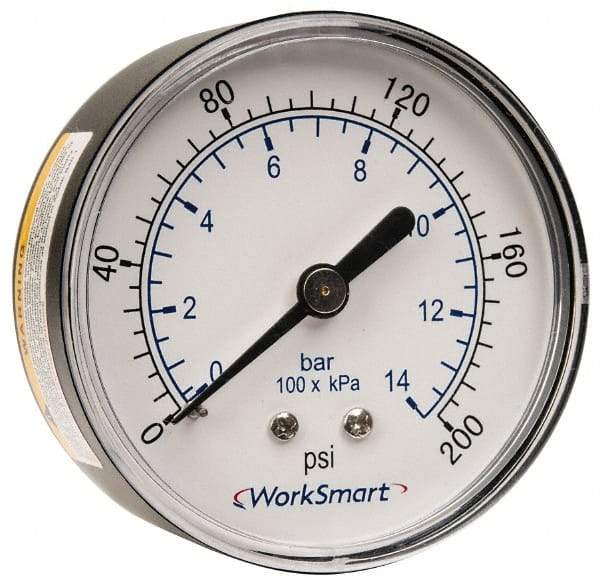 Value Collection - 2-1/2" Dial, 1/4 Thread, 0-200 Scale Range, Pressure Gauge - Center Back Connection Mount, Accurate to 3-2-3% of Scale - Makers Industrial Supply