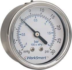 Value Collection - 2-1/2" Dial, 1/4 Thread, 30-0-30 Scale Range, Pressure Gauge - Center Back Connection Mount, Accurate to 3-2-3% of Scale - Makers Industrial Supply