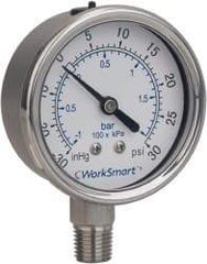 Value Collection - 2-1/2" Dial, 1/4 Thread, 30-0 Scale Range, Pressure Gauge - Lower Connection Mount, Accurate to 3-2-3% of Scale - Makers Industrial Supply