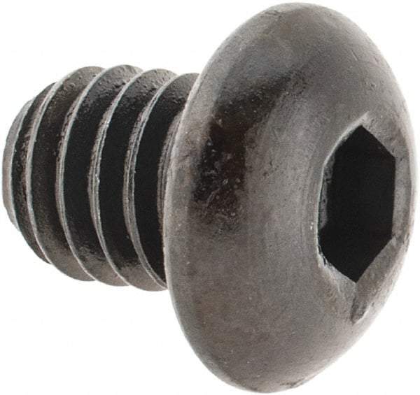 Made in USA - 5/16-18 UNC Hex Socket Drive, Button Screw - Alloy Steel, Black Oxide Finish, Fully Threaded, 3/8" Length Under Head - Makers Industrial Supply