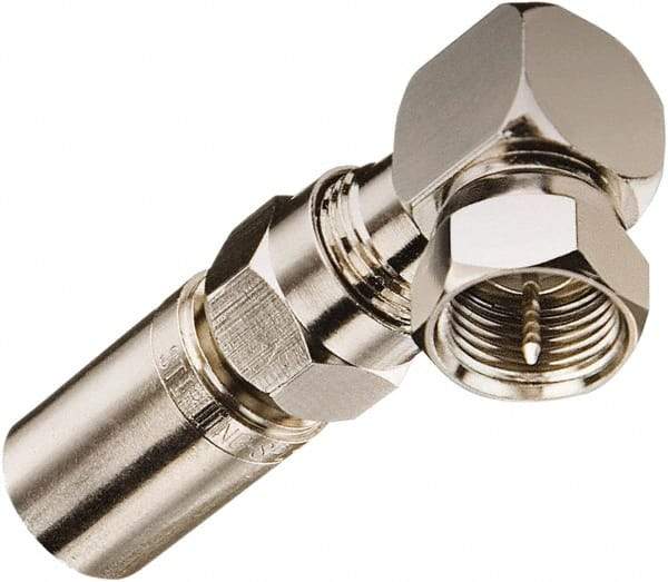 Ideal - 75 Ohm, Right Angle, Jack to Plug Coupler Twist On Coaxial Connector - Brass Body - Makers Industrial Supply