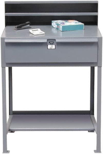 Strong Hold - 1 Drawer Shipping & Receiving Shop Desk - 36 Inch Wide x 28 Inch Deep x 54 Inch High, Dark Gray - Makers Industrial Supply