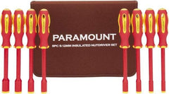 Paramount - 8 Piece 5 to 12mm Insulated Nutdriver Set - Solid Shaft, Ergonomic Handle - Makers Industrial Supply