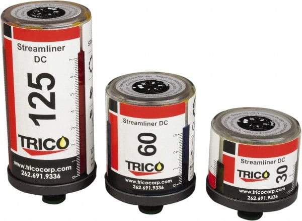 Trico - 2.03 Ounce Reservoir Capacity, 1/4 NPT Thread, Plastic, Electrochemical, Grease Cup and Lubricator - -20 to 55°C Operating Temp, 5 Bar Operating Pressure, 2.95" High x 2.05" Diam - Makers Industrial Supply