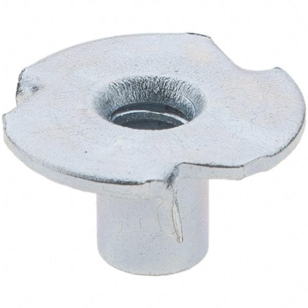 Made in USA - #6-32 Zinc-Plated Steel Standard Tee Nut - 1/4" Barrel Length, 1/2" Flange Diam, 3 Prongs - Makers Industrial Supply