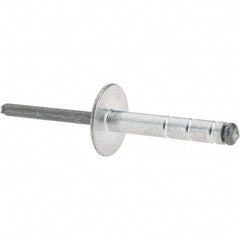 RivetKing - Large Flange Head Aluminum Open End Blind Rivet - Steel Mandrel, 0.437" to 3/4" Grip, 1.065" Length Under Head, 3/16" Body Diam - Makers Industrial Supply