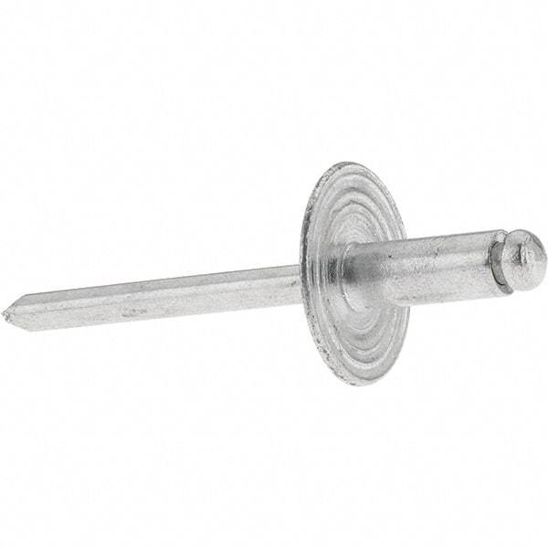 Value Collection - Size 64 Large Flange Dome Head Aluminum Open End Blind Rivet - Aluminum Mandrel, 0.062" to 1/4" Grip, 0.615" Head Diam, 0.192" to 0.196" Hole Diam, 0.45" Length Under Head, 3/16" Body Diam - Makers Industrial Supply