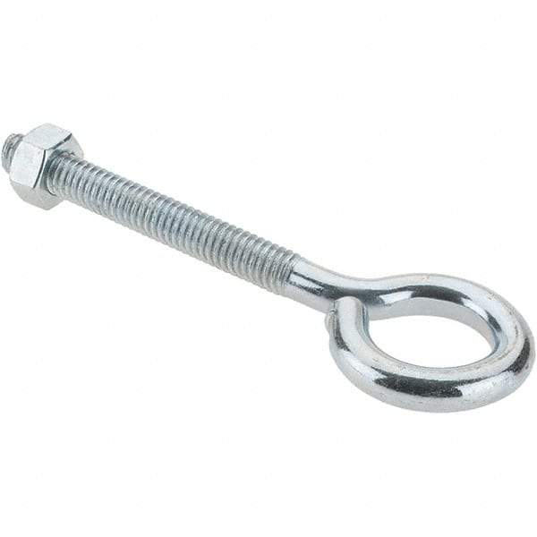 Made in USA - 5/16-18, Zinc-Plated Finish, Steel Wire Turned Eye Bolt - 2-1/4" Thread Length, 3/4" ID, 2-3/4" Shank Length - Makers Industrial Supply