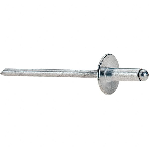 Value Collection - Size 43 Large Flange Dome Head Aluminum Open End Blind Rivet - Aluminum Mandrel, 0.126" to 0.187" Grip, 3/8" Head Diam, 0.129" to 0.133" Hole Diam, 0.337" Length Under Head, 1/8" Body Diam - Makers Industrial Supply