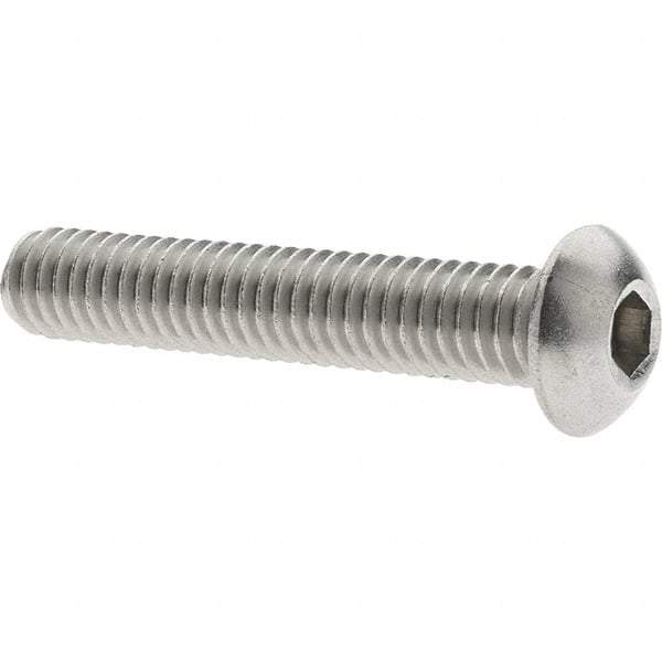 Made in USA - 5/16-18 UNC Hex Socket Drive, Button Screw - Grade 18.8 Stainless Steel, Fully Threaded, 1-3/4" Length Under Head - Makers Industrial Supply