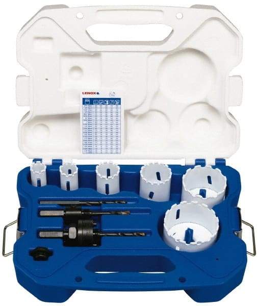 Lenox - 9 Piece, 3/4" to 2-9/16" Saw Diam, General Purpose Hole Saw Kit - Carbide Grit, Includes 6 Hole Saws - Makers Industrial Supply