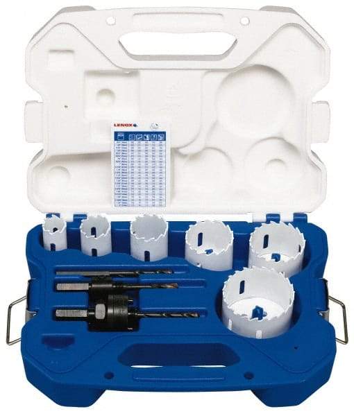 Lenox - 8 Piece, 7/8" to 2-1/2" Saw Diam, Electrician's Hole Saw Kit - Carbide-Tipped, Toothed Edge, Pilot Drill Model No. 123CT, Includes 6 Hole Saws - Makers Industrial Supply