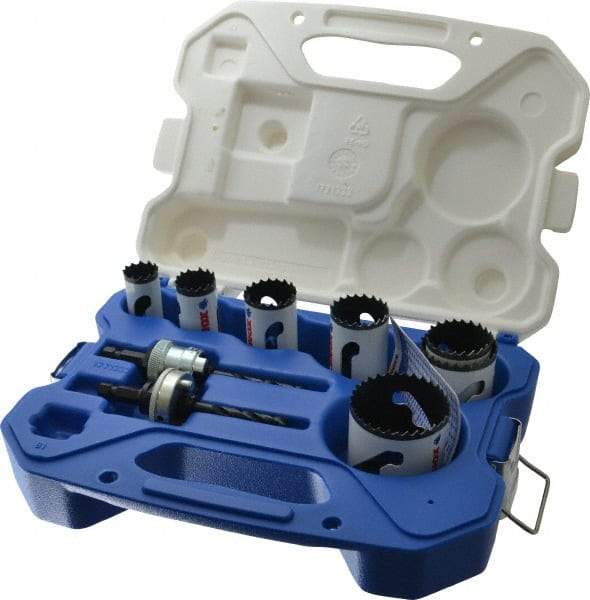 Lenox - 9 Piece, 7/8" to 2-1/8" Saw Diam, Contractor's Hole Saw Kit - Bi-Metal, Includes 7 Hole Saws - Makers Industrial Supply