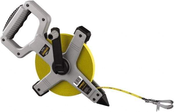 Komelon - 200' x 1/2" Yellow Steel Blade Tape Measure - 1/8" Graduation, Gray ABS Plastic Case - Makers Industrial Supply