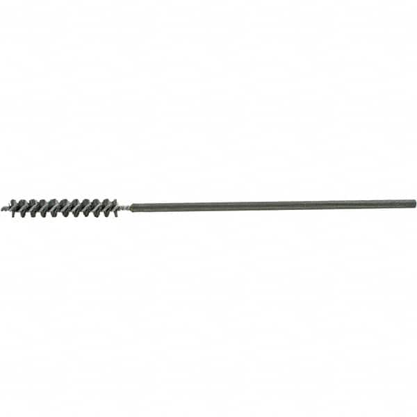 Brush Research Mfg. - 7/16" Diam Helical Steel Tube Brush - Single Spiral, 0.008" Filament Diam, 2-1/2" Brush Length, 9-1/2" OAL, 0.219" Diam Galvanized Steel Shank - Makers Industrial Supply