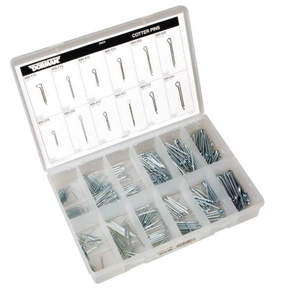 Dorman - 390 Piece, 1/16 to 3/16" Pin Diam, Spring Pin Assortment - 1 to 2" Long, Steel - Makers Industrial Supply