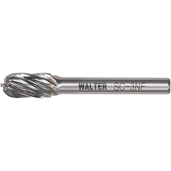 WALTER Surface Technologies - 1/2" Cut Diam, 1/4" Shank Diam, Cylinder Ball End Head Double Cut Burr - Carbide, 1" LOC - Makers Industrial Supply