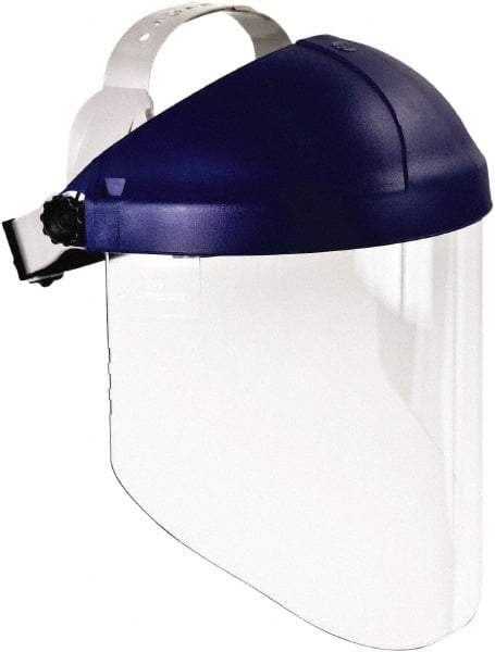 3M - Thermoplastic Blue Ratchet Adjustment, Face Shield & Headgear Set - 9" Wide x 14-1/4" High, Uncoated, Clear Window - Makers Industrial Supply