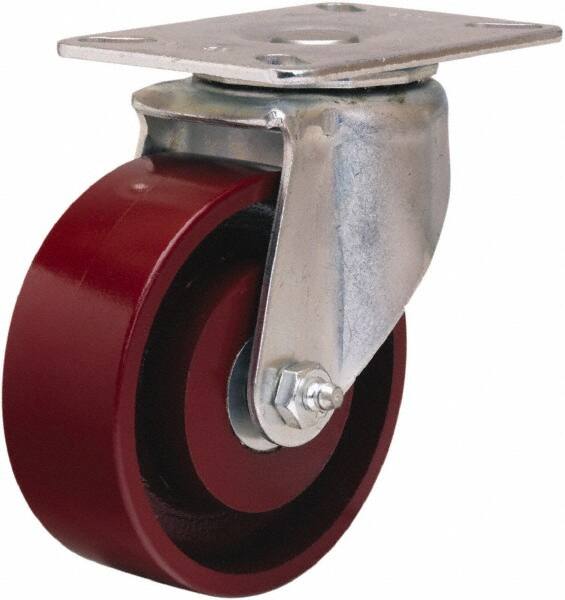 Hamilton - 4" Diam x 1-1/2" Wide x 5-1/16" OAH Top Plate Mount Swivel Caster - Cast Iron, 400 Lb Capacity, Straight Roller Bearing, 3-1/8 x 4-1/8" Plate - Makers Industrial Supply