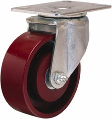 Hamilton - 4" Diam x 1-1/2" Wide x 5-1/16" OAH Top Plate Mount Swivel Caster - Cast Iron, 400 Lb Capacity, Straight Roller Bearing, 3-1/8 x 4-1/8" Plate - Makers Industrial Supply