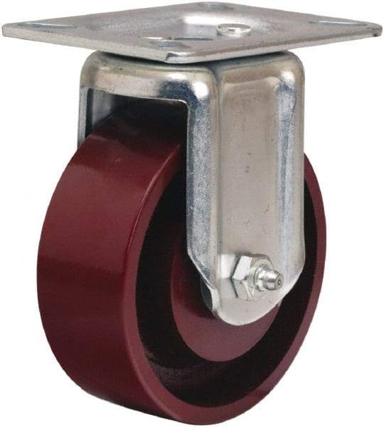 Hamilton - 4" Diam x 1-1/2" Wide x 5-3/8" OAH Top Plate Mount Rigid Caster - Cast Iron, 450 Lb Capacity, Straight Roller Bearing, 3-1/8 x 4-1/8" Plate - Makers Industrial Supply