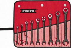 Proto - 9 Piece, 1/4" to 3/4", Ratcheting Combination Wrench Set - 12 Point, Black/Chrome Finish, Comes in Pouch - Makers Industrial Supply