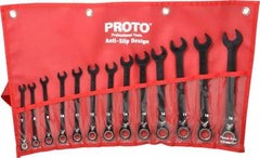 Proto - 13 Piece, 7mm to 19mm, 12 Point Combination Wrench Set - Metric Measurement Standard, Black/Chrome Finish, Comes in Pouch - Makers Industrial Supply