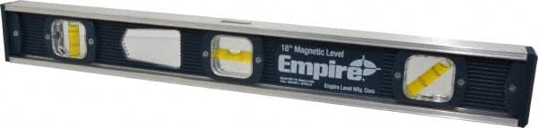 Empire Level - Magnetic 18" Long 3 Vial I-Beam Level - Aluminum, Blue, 1 45°, 1 Level & 1 Plumb Vials - Makers Industrial Supply