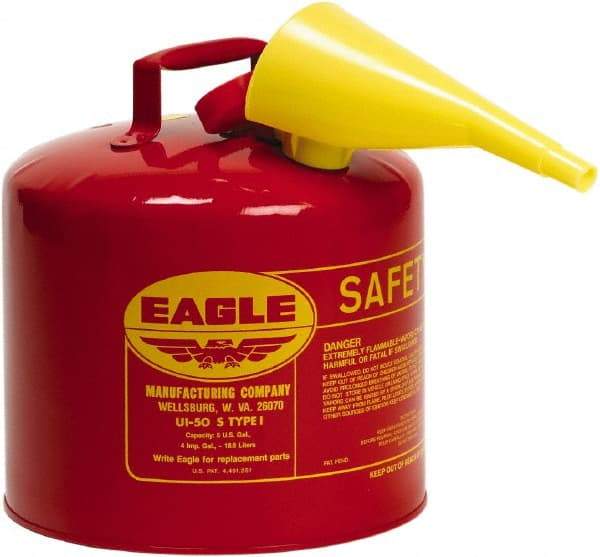 Eagle - 5 Gal Galvanized Steel Type I Safety Can - 13-1/2" High x 12-1/2" Diam, Red - Makers Industrial Supply