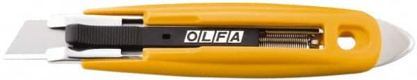 Olfa - Retractable Utility Knife - 2.84" High Carbon Tool Steel Blade, Yellow ABS Plastic/Stainless Steel Handle, 1 Blade Included - Makers Industrial Supply