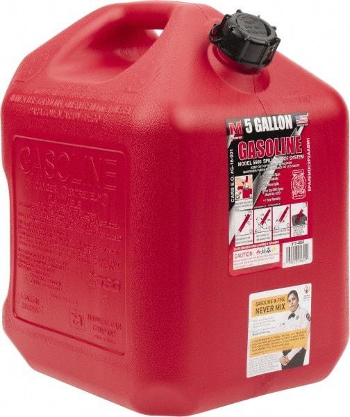 Made in USA - 5 Gal High Density Polyethylene Spill-Proof CARB Gas Can - 16" High x 10-3/4" Diam, Red - Makers Industrial Supply