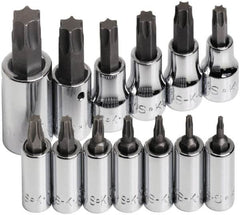 SK - 13 Piece 1/4, 3/8 & 1/2" Drive Torx Bit Socket Set - T8 to T60 Torx - Makers Industrial Supply