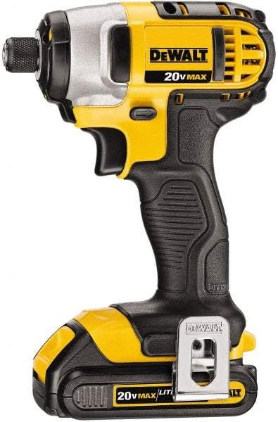 DeWALT - 20 Volt, 1/4" Drive, 117 Ft/Lb Torque, Cordless Impact Driver - Pistol Grip Handle, 2800 RPM, 2 Lithium-Ion Batteries Included - Makers Industrial Supply