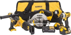 DeWALT - 12 Piece 20 Volt Cordless Tool Combination Kit - Includes 1/2" Hammerdrill, 1/4" Impact Driver, Reciprocating Saw, 6-1/2" Circular Saw & LED Worklight, Lithium-Ion Battery Included - Makers Industrial Supply