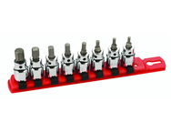 8 Piece - Hex Inch Socket Set - 1/8 - 3/8" On Rail - 3/8" Square Drive with 1/4" Replaceable Hex Bit - Makers Industrial Supply