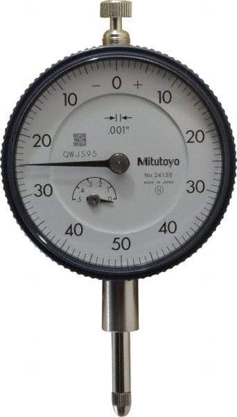 Mitutoyo - 1/2" Range, 0-50-0 Dial Reading, 0.001" Graduation Dial Drop Indicator - 2-1/4" Dial, 0.1" Range per Revolution, 0.001" Accuracy, Revolution Counter - Makers Industrial Supply