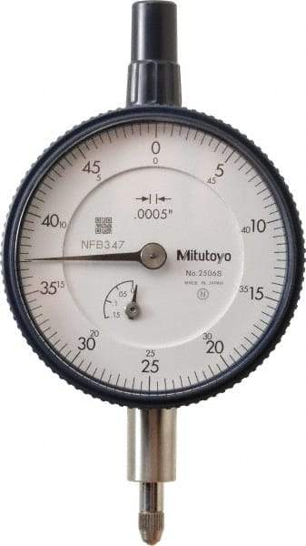 Mitutoyo - 1/8" Range, 0-50 Dial Reading, 0.0005" Graduation Dial Drop Indicator - 2-1/4" Dial, 0.05" Range per Revolution, 0.0005" Accuracy, Revolution Counter - Makers Industrial Supply